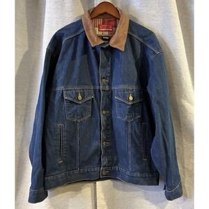 Vtg Marlboro Country Store Denim Jacket Sz XL 90s Leather Collar Western Trucker